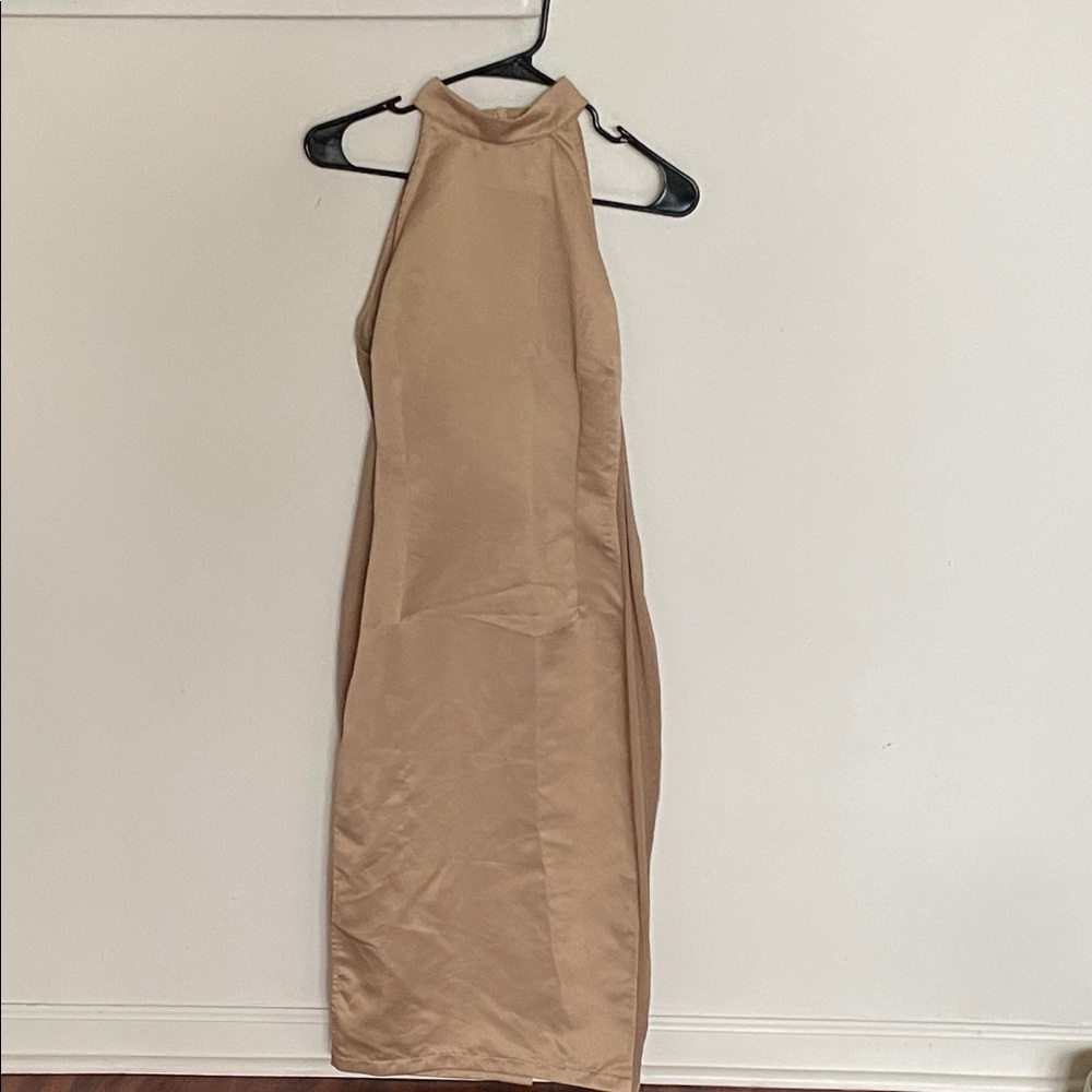 Elegant Tan Halter Dress